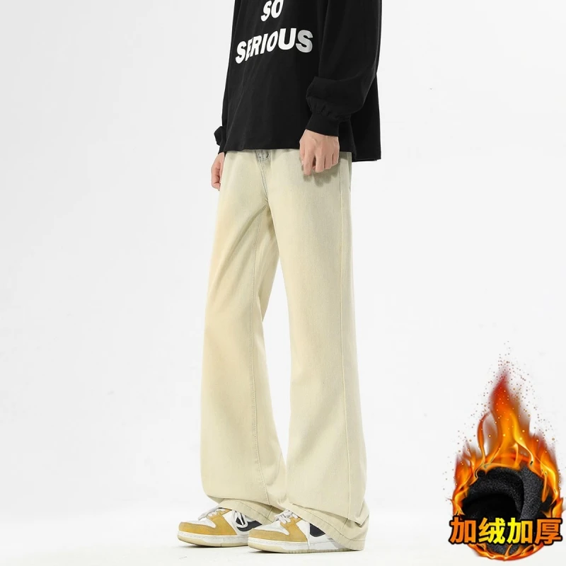 الخريف والشتاء بالإضافة إلى جينز مستقيم الساق من القطيفة السميكة للرجال، فضفاض أمريكي ريترو هاي ستريت كاجوال بنطال ذو قصة أرجل واسعة #1