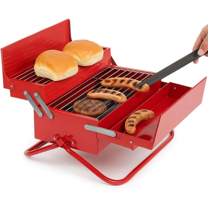 

Portable BBQ Grill - Stainless Steel Charcoal BBQ Smoker for Camping & Outdoor Travel Folding Warmer Rack & Utensil Tray