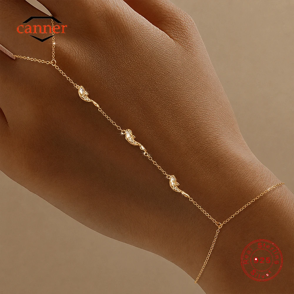 CANNER Pulsera de Cadena para Dedo con Pez Koi de la Suerte en Plata de Ley 925 para Mujer, Anillo de Cadena para Mano, Joyería, Regalo, Pulseras de Plata 925