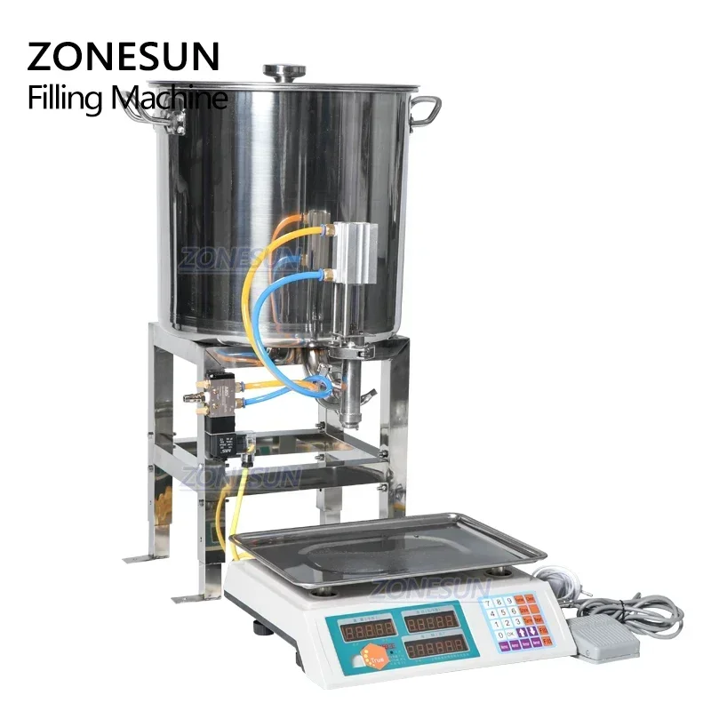 ZONESUN ZS-FMW2500 50-2500 جرام آلة تعبئة وزن العسل معجون لزج الكاتشب سلطة خلع الملابس حشو زجاجة زيت النخيل