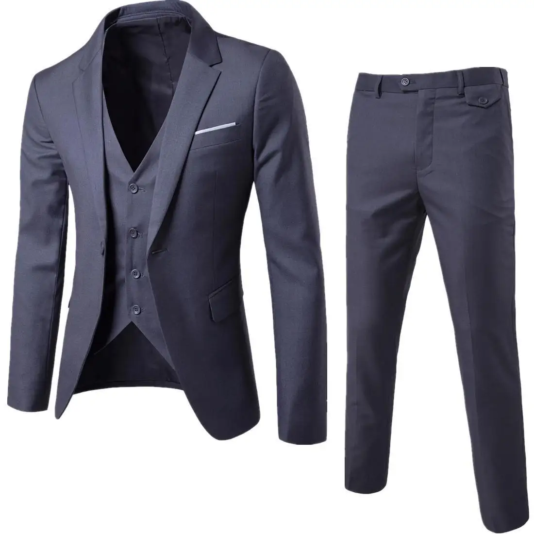 Fashionable Men's Slim Fit Korean Style Suit Jacket Trousers 3-piece Western-style Wardrobe Staple (Blazer+Vest+Pants)