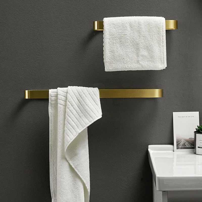 Bathroom light luxury towel rack bath towel rack towel ring space aluminum bathroom minimalist brushed gold single rod