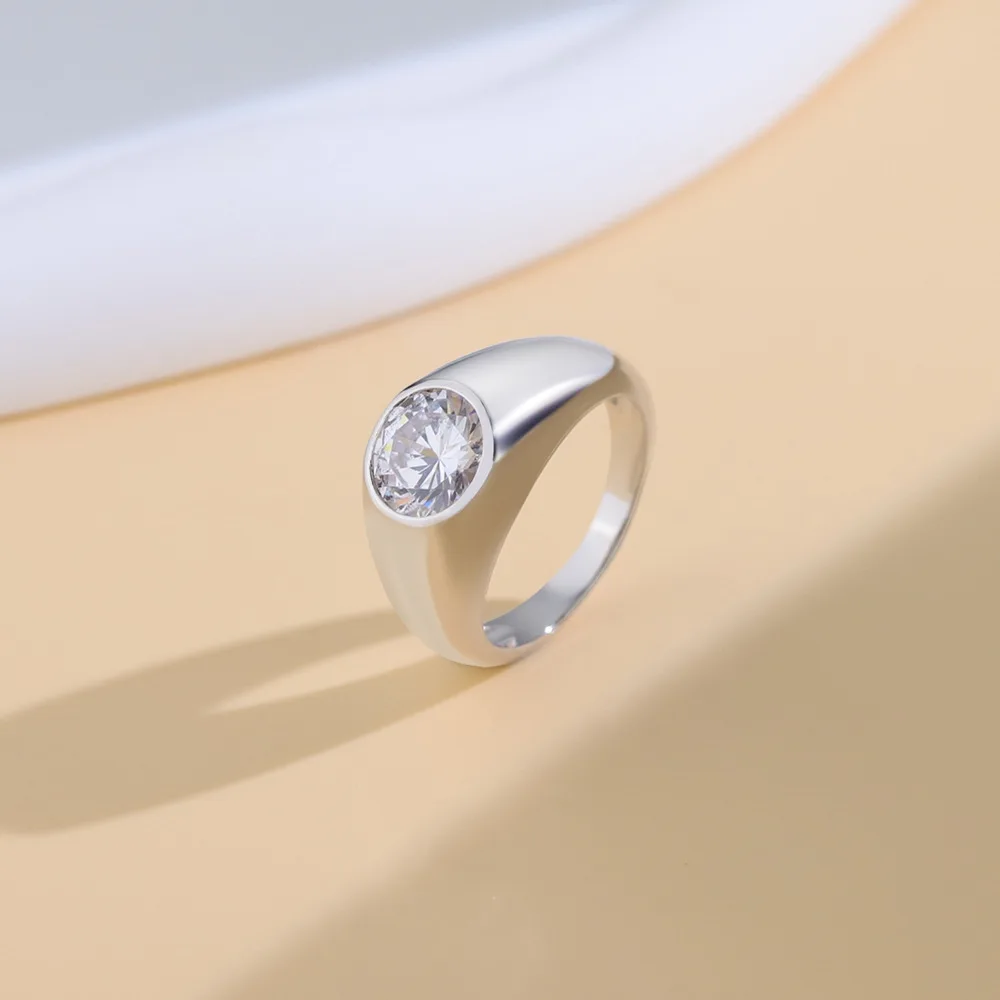 925 Sterling Silver Set with Plain Circles, 3-Carat White Moissani Ring, Men's and Women's Fashionable and Simple Accessories, Suitable for Weddings and Special Occasions, Halloween Christmas Gifts, Commemorative Gifts as Birthday Gifts and Holiday Gifts