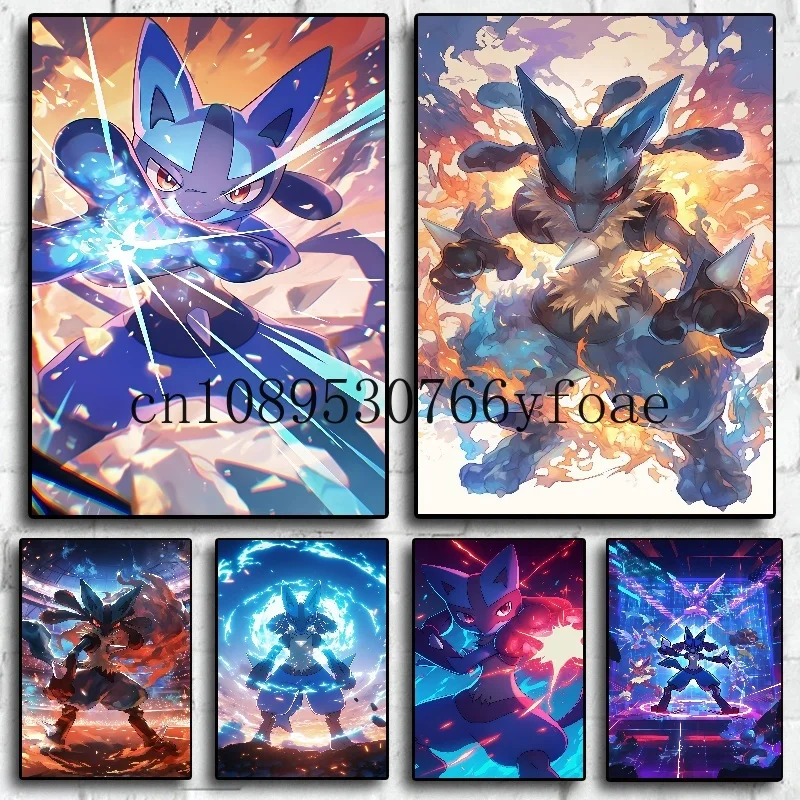 

Classic Pokemon HD Canvas Painting Anime Figures Lucario Poster Print Watercolor Wall Art Picture Modern Home Decor Kids Gifts