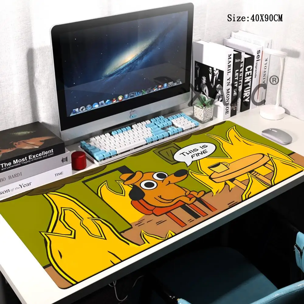 

Коврик для мыши с изображением собаки «This Is Fine», большой, противоскользящий, с прошитыми краями, для рабочего стола, ноутбука, игр ​ Коврик для клавиатуры XXL 90x40