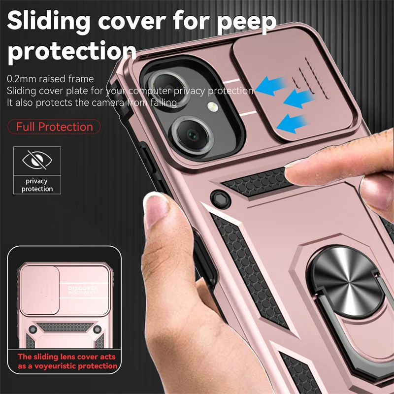 For Samsung Galaxy A06 Case Slide Window Lens Protect Armor Phone Case For Galaxy A06 Magnetic Holder Ring Cover