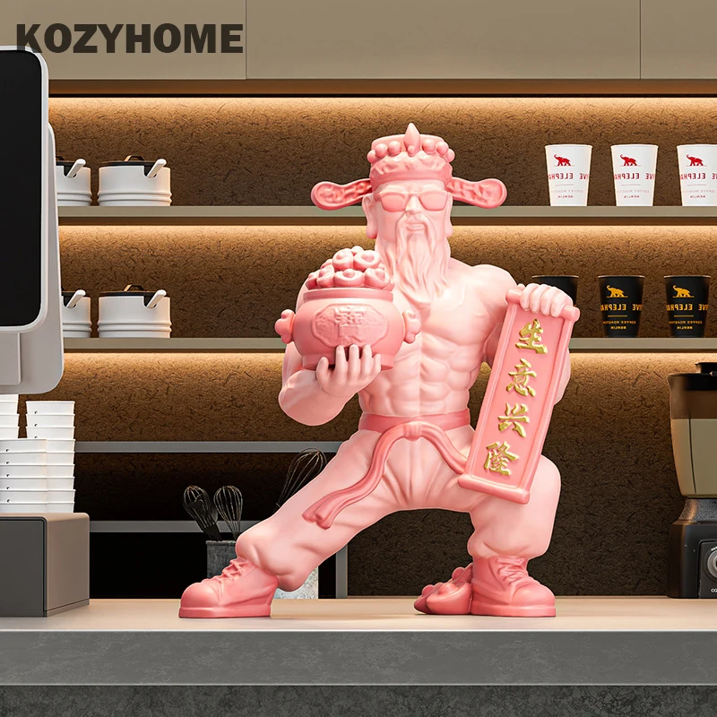 

KOZYHOME Muscle Wealth God Statues Figurine Flourishing Business Resin Mascot Sculpture Ornament New Store Business Opening Gift