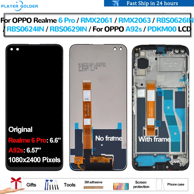 Original For OPPO Realme 6 Pro A92s RMX2061 RMX2063 PDKM00 Pantalla lcd Display Touch Panel Screen Digitizer Assembly Repair LCD