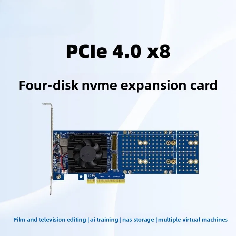 PLX88024 M.2 NVMe SSD Expansion Card PCIe4.0 X8 No Bifurcation Required 4-Slot Adapter for NAS Video Editing Workstation
