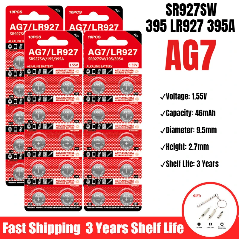 2-100pcs AG7 Lithium Batteries Button 395 LR927 395AL926F SR927SW Button Battery Cell Battery for Watch Toys Control Calculator