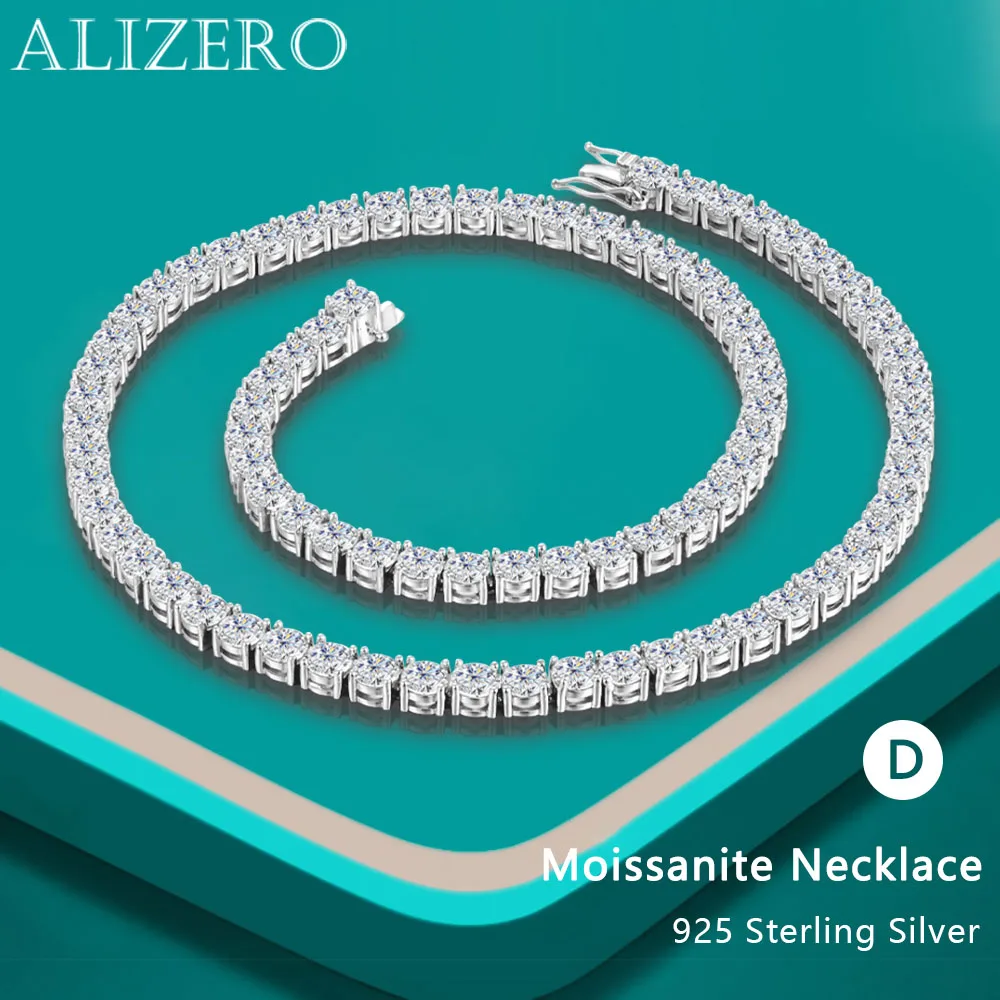 ALIZERO D Color Moissanite Tennis Necklace for Woman Man 925 Sterling Sliver Plated 18k White Gold Necklace Fine Jewelry Gift