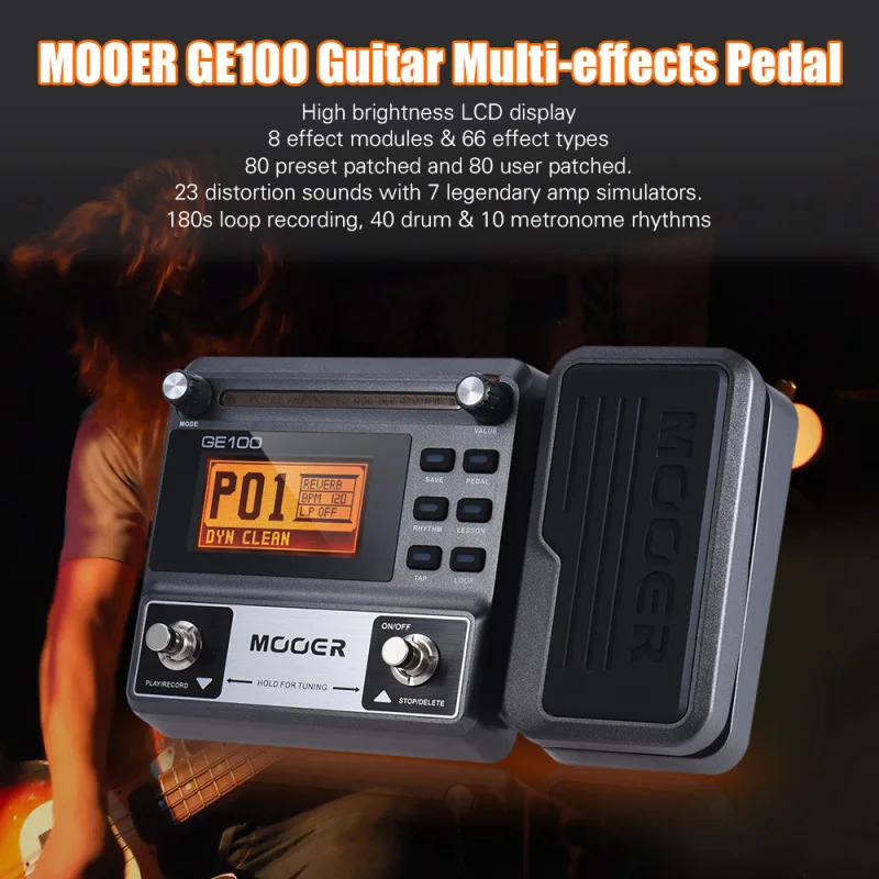 

MOOER GE100 Guitar Multi-effects Processor Effect Pedal with Loop Record Tuning Tap Tempo Rhythm Scale & Chord Lesson Function