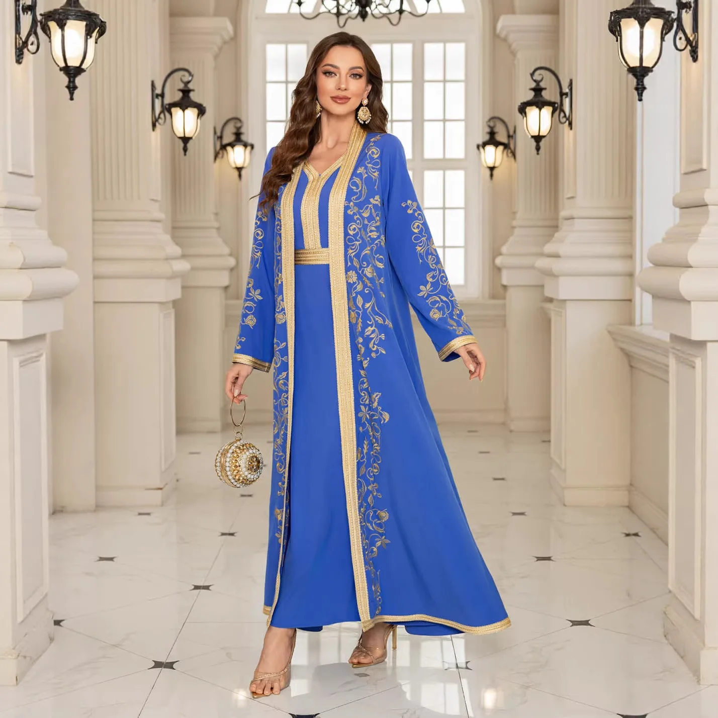 Dress Suit Women Eid Muslim Abaya Party Dresses 2 Piece Set Cardigan Robe Jalabiya Embroidery Ramadan Dubai Kaftan Vestidos