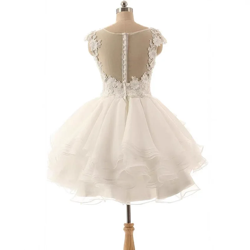 VENSANAC Lace 3D Flowers Short Ball Gown Wedding Dress Illusion Backless Mini Bridal Gown Ruffles Party Dress Customized