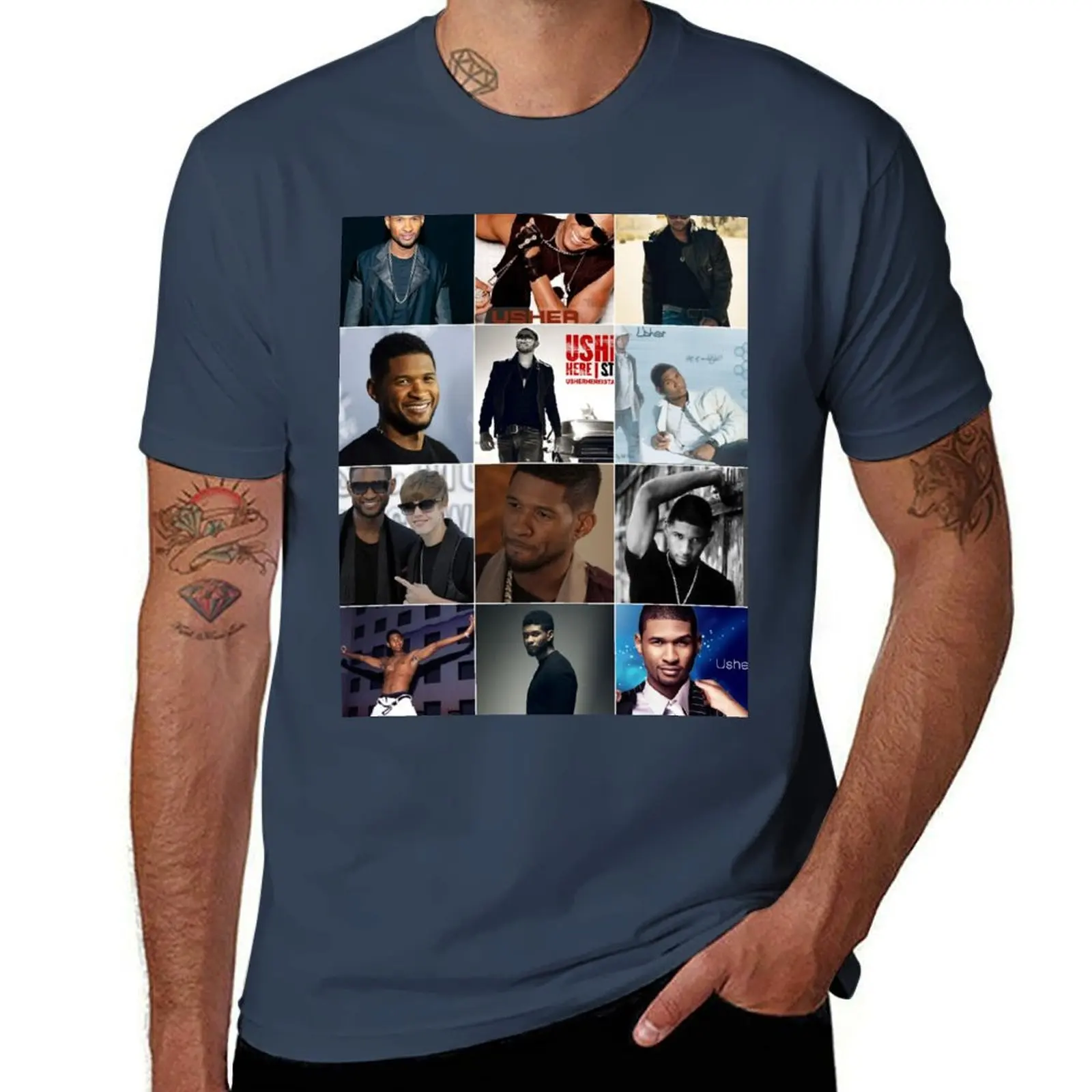 

Photo Collage Usher Singer T-Shirt Classic Basic Casual T-Shirt
