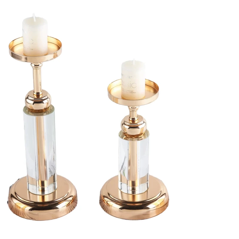 2pcs Vintage European Light Luxury Crystal  Metal Candlestick Wedding Prop Decoration