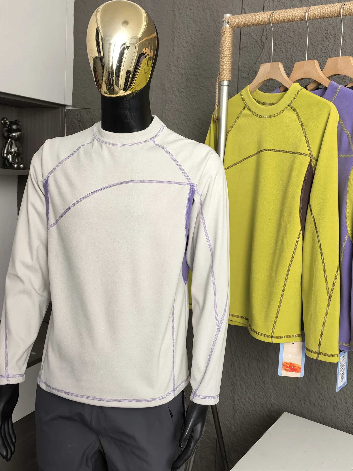 

Outdoor Mountain Series Double-Sided Fce Long Sve T-irt Couple Sle Warm Casual Faion Polyester Fiber round Ne