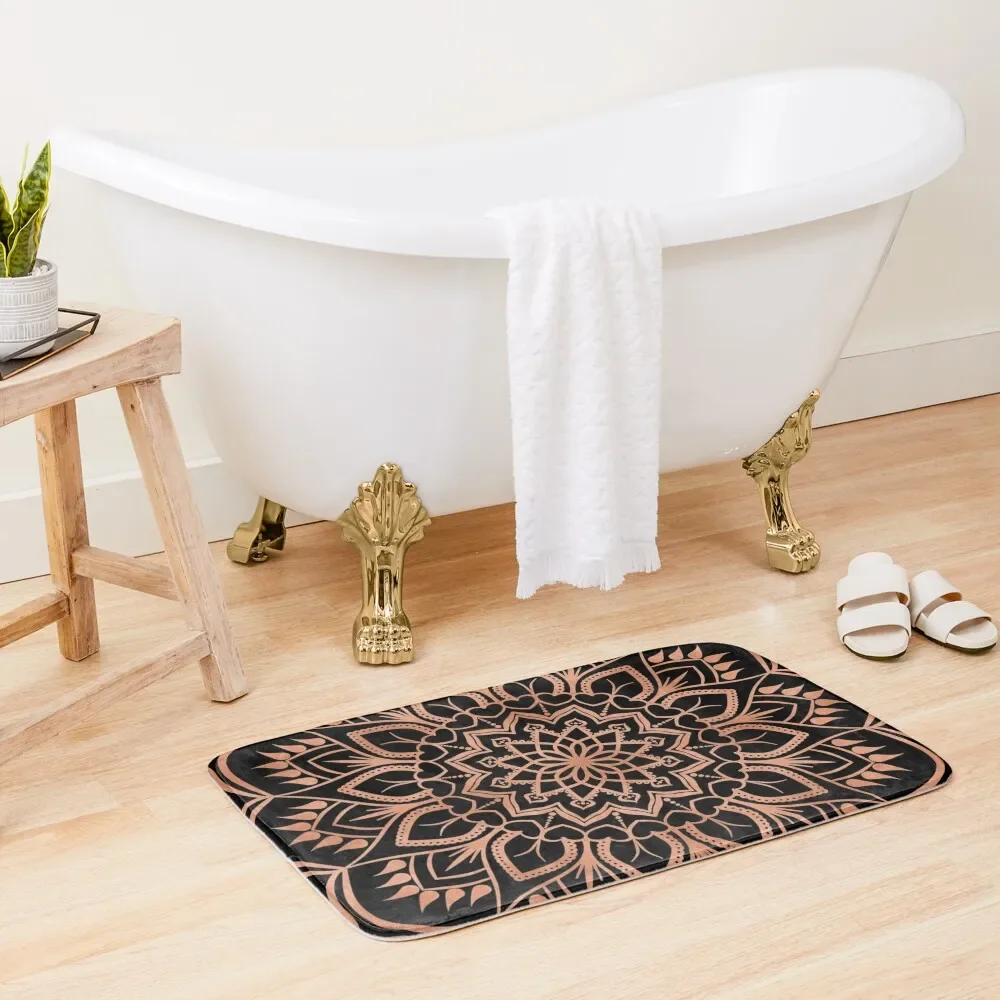 

Rose Gold Mandala Pattern - Black Bath Mat Carpet Living Room Bath Carpet Mat