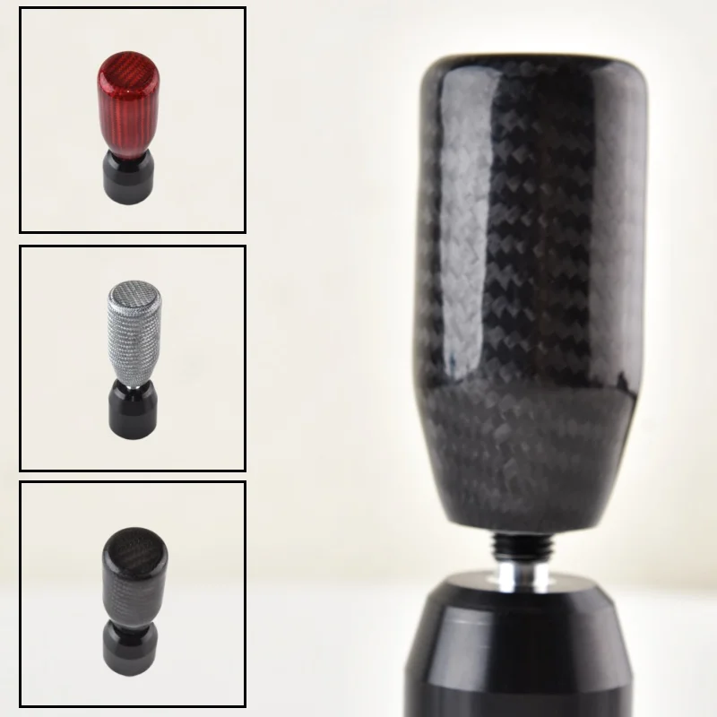 Universal Car Modification Cylindrical Carbon Fiber Gear Lever Head Metal Gear Shift Rod Combination in Red Black Silver