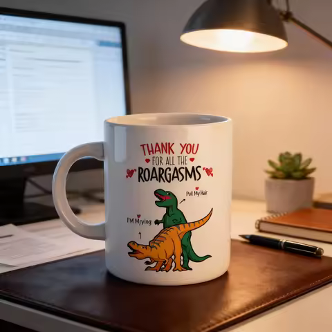 Funny Dinosaur Roargasms Coffee Mug Hilarious Humorous Ceramic Cup Novelty Gag Gift for Couples Anniversary Birthday Valentine