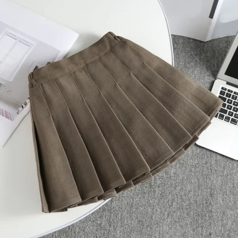 الخريف الشتاء الفتيات ألف خط مطوي تنورة صغيرة طفل في سن المراهقة فتاة الصوف التنانير القصيرة الاطفال عالية الخصر التنانير ملابس الأطفال #3