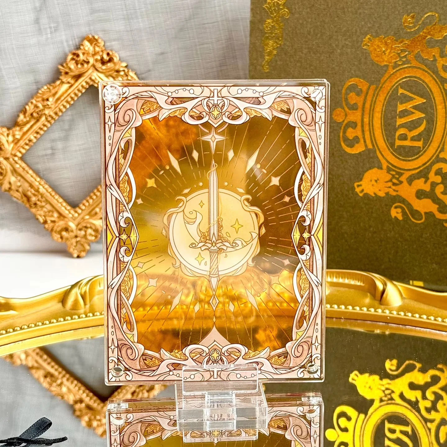 Star Dome Echo Acrylic Display Frame for 3/3.5/6 Inch Photos, Vintage Sword Card Holder Stand for Anime Kpop Merch Desk Decor