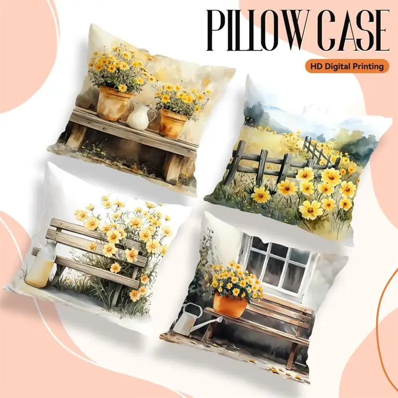 

Flowers Wooden Fence Pillowcase Cushion 100% Polyester 45x45cm Throw Pillow Cover Sofa Chair Cushion Cover Pillowslip Home Decor