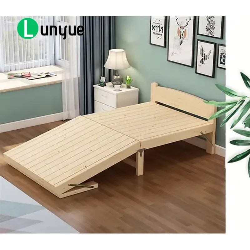 Solid Wood Folding Bed Durable Single Bed Frame for Small Space Office Hospital Nap Rental Home Use Sturdy Simple Design