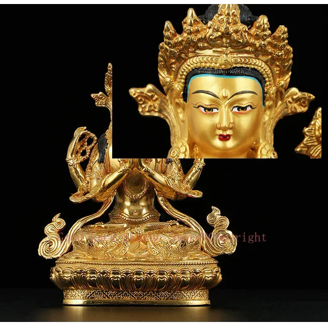 

8 inch # GOOD Buddha Buddhism bless family home Safety Health wealth efficacious gold Shadakshari Avalokitesvara Buddha