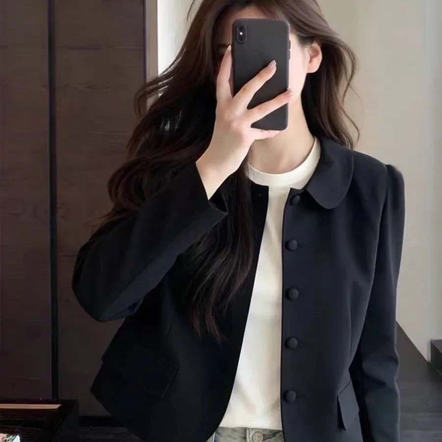 Chic Short Wide Sleeve Women's Suit Jacket Spring Autumn Design Sense Doll Collar Single Button Loose Versatile Female Outerwear