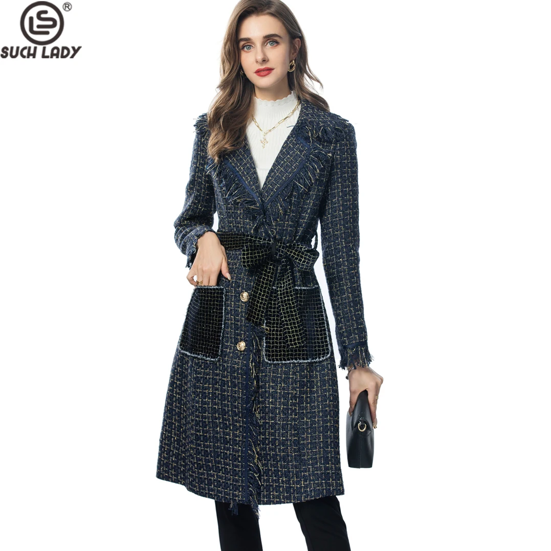 

Women's Coat Noched Collar Long Sleeves Front Pockets Printed Tassels Elegant Fashion Outerwear Trench