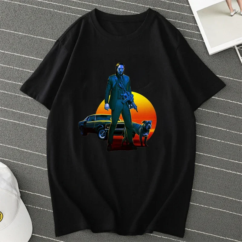 Summer New Classic Action Movie Protagonist John Wick Printed Men and Women Simple Fashion T-Shirt Harajuku Loose Short Sleeve