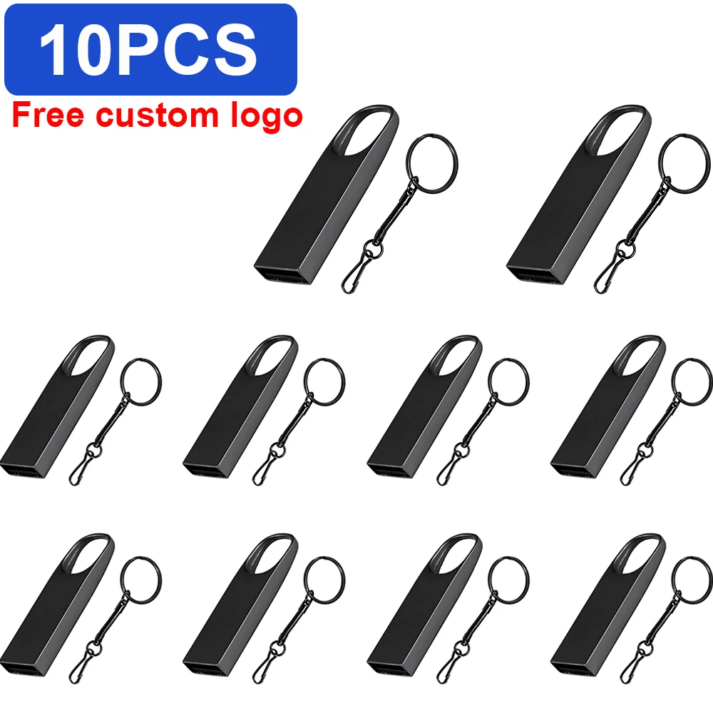 

10PCS/LOT Black Metal USB Flash Drive 128GB Free Key Chain Memory Stick 64GB 1Pcs Free Logo Pen Drive 32GB 16GB Business Gift