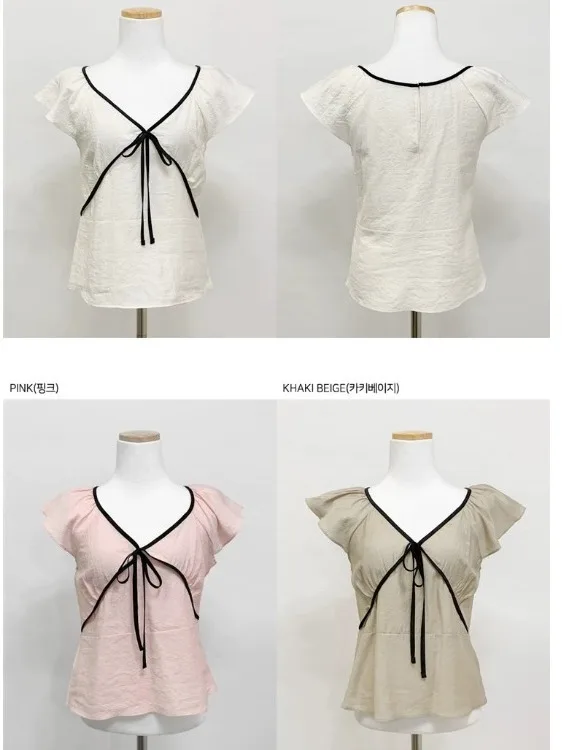 Retro V-ne Belted Loose Casual irt Summer New Sle Color Blo Fly Sve Women's Premium Sweater Online Exclusive