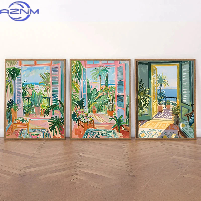 Open Window Henri Matisse Print, Henri Matisse Style Fauvism Painting,Mediterranean Sea,Orange Tree,Coastal View Canvas Poster