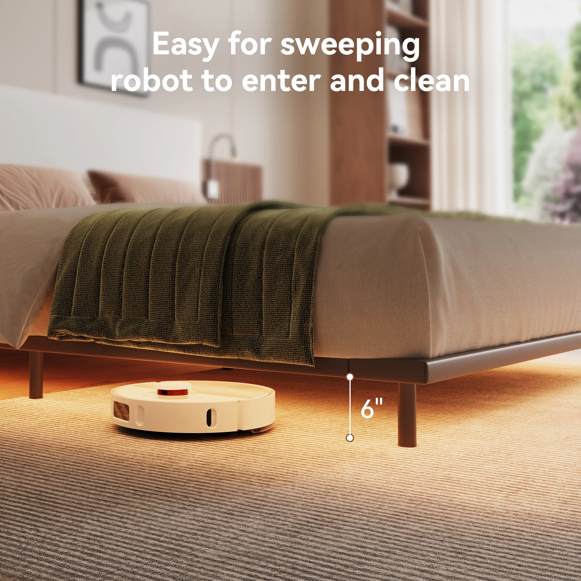 King Size Bed with Integrated Nightstands & Reading Lamps, Wide Headboard with LED Strip Lights, Multifunctional Bedroom Furniture Combination - view 7