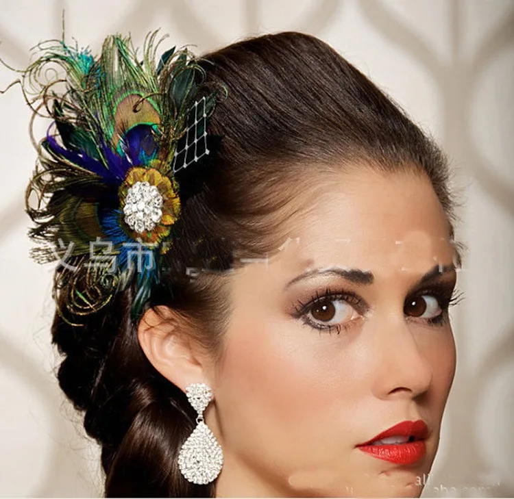 Rhinestones Peacock Feather Hair Clip Bridal Wedding Vintage Hair Acessories