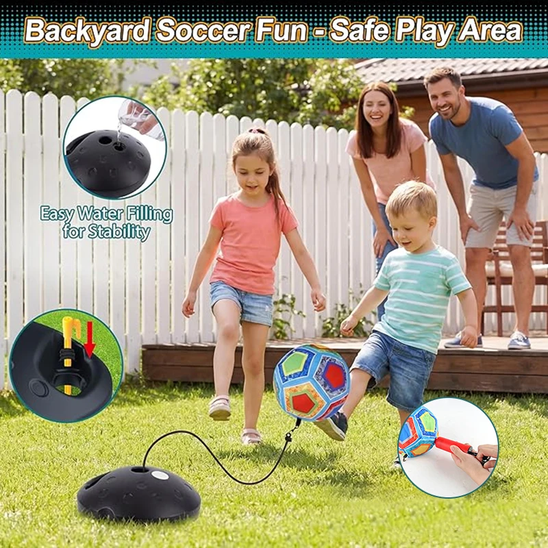 

Kids Soccer Training Rebound Set Portable Self-Return Football Trainer with Water-Filled Base and Obstacle Cones Outdoor Toys