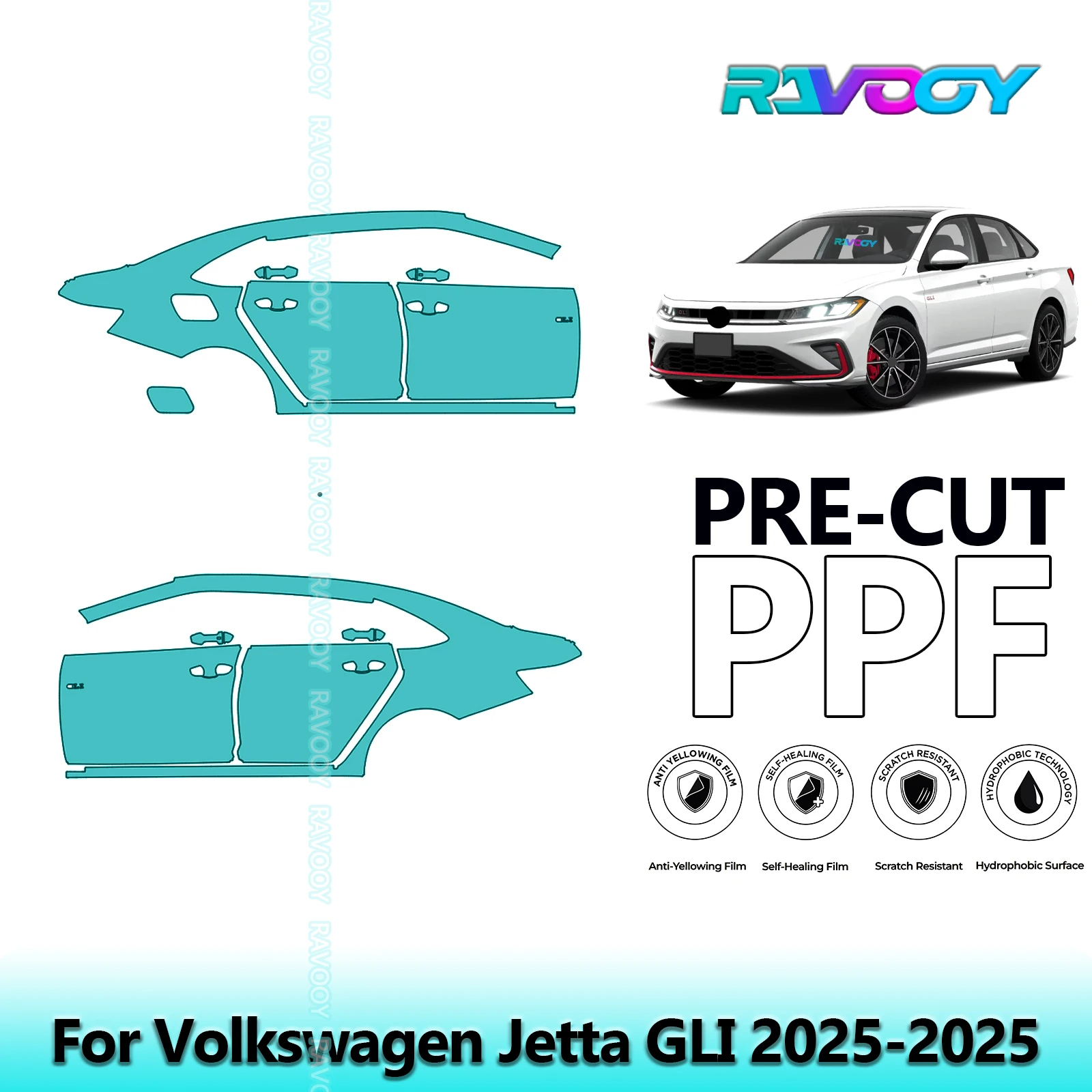 

For Volkswagen Jetta GLI 2025-2025 8.5mil Clear Matte Pre-Cut PPF Door & A/B Pillar Kit TPU Paint Protection Film Set