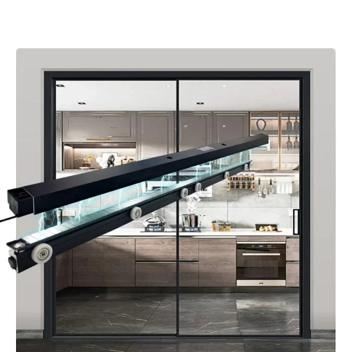 Pintu Otomatis Levitasi Magnetik Cerdas Pembukaan Tunggal Jalur Tunggal Kelas Atas untuk Kaca Peredupan Pintu Geser Balkon Dapur