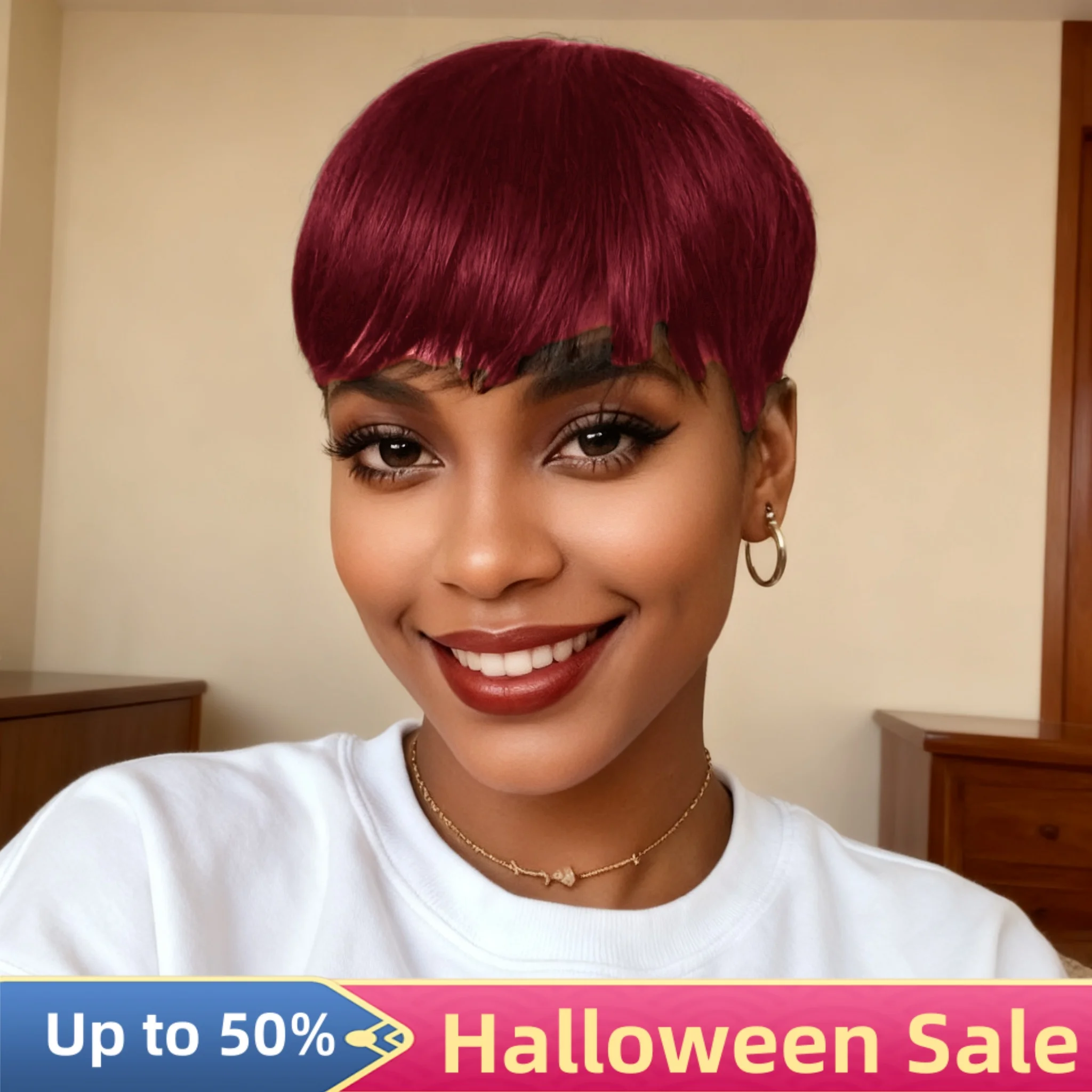 Chic Elegent Human Hair Pixie Cut Full Machine Made Wigs for Women
