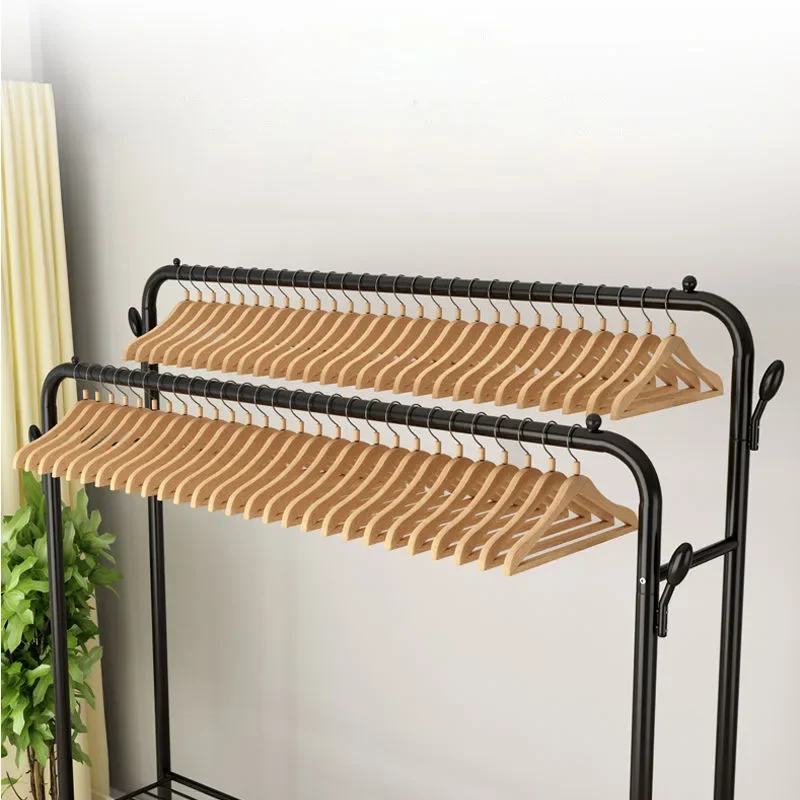 Double Pole Coat Rack Floor Standing Clothes Hanger Storage Bedroom Balcony Cloth Drying Shelf Shoes Rack Nordic Horse Furniture