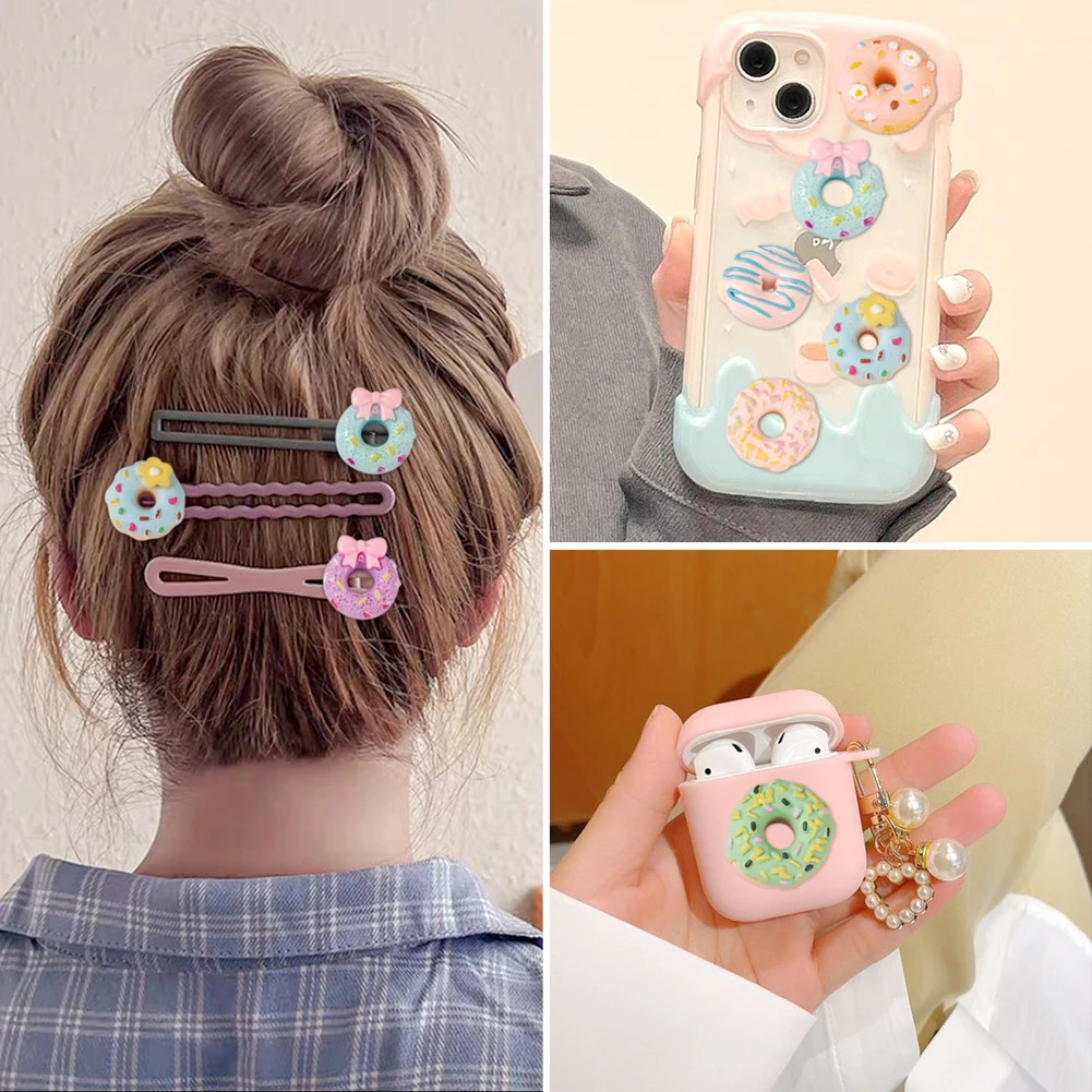 96Pcs Cute Donut Resin Flatback Cabochons Imitation Food Doughnut for DIY Mobile Phone Decoration Bobby Pin Hair Accessories
