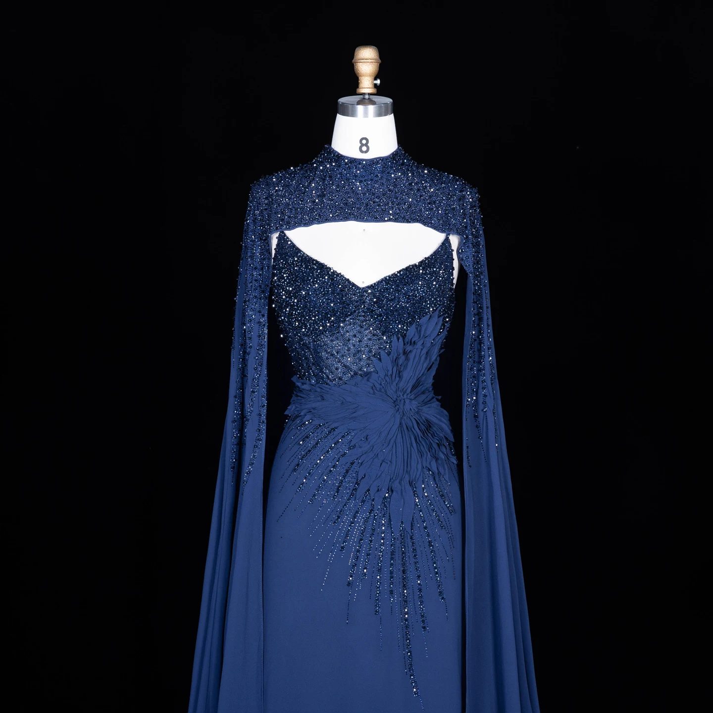 Sharon Said Abendkleider Luxuriöse Meerjungfrauen-Kleider mit V-Ausschnitt, Chiffon, Kristallen, Arabisch, Dubai, formelle Partykleider mit Umhang SS074 Maßanfertigung – Detail 10