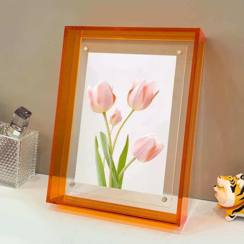 Multiple Colors Magnetic Double Sided Clear Acrylic Photo Frame DIY Tabletop Wall Mounted Display Frame for Posters Decor