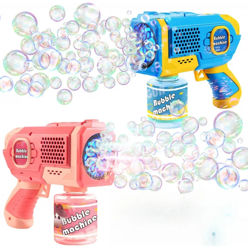 子供用バブルガンマシン2個パック、自動ライトアップバブルブロワーバブルガンブラスター