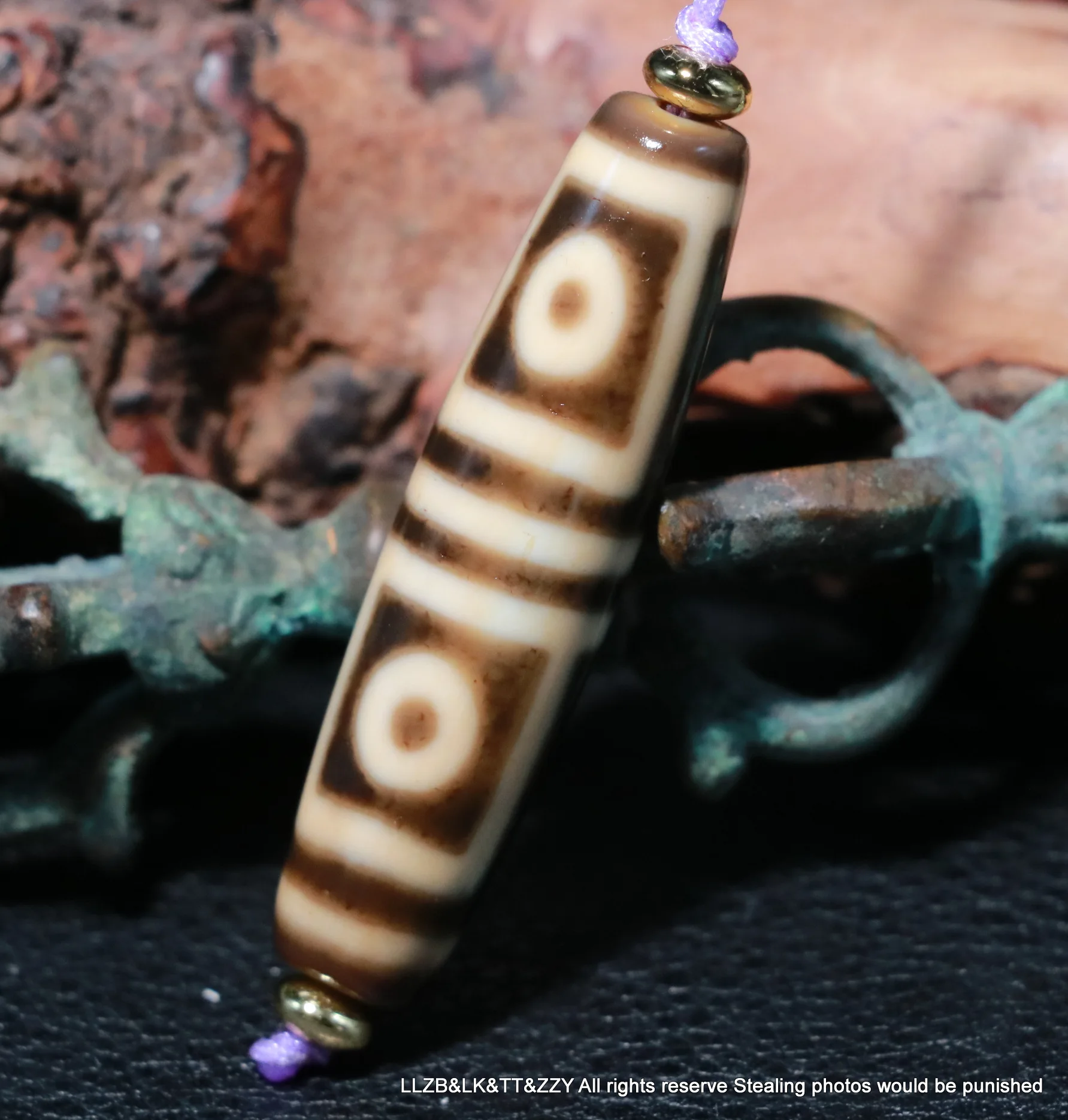 An Ultra Energy Magic Power Tibetan Old  Agate Ivory Color Fold Line 4 Eyed dZi Bead Amulet LKbrother Talisman RPL220607A1