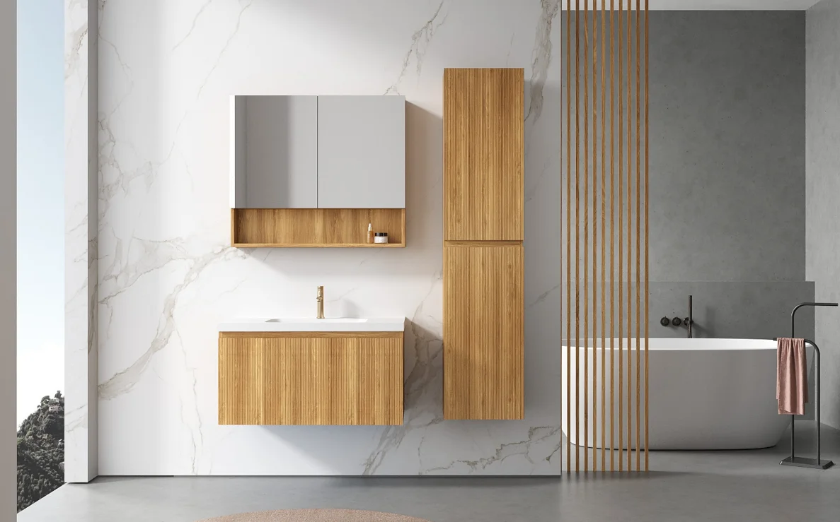 مجموعة خزانة حمام خشبية صلبة عائلية حديثة مثبتة على الحائط تبيع فاخرة لتخزين الحوض المزدوج مع مرآة ذكية #2