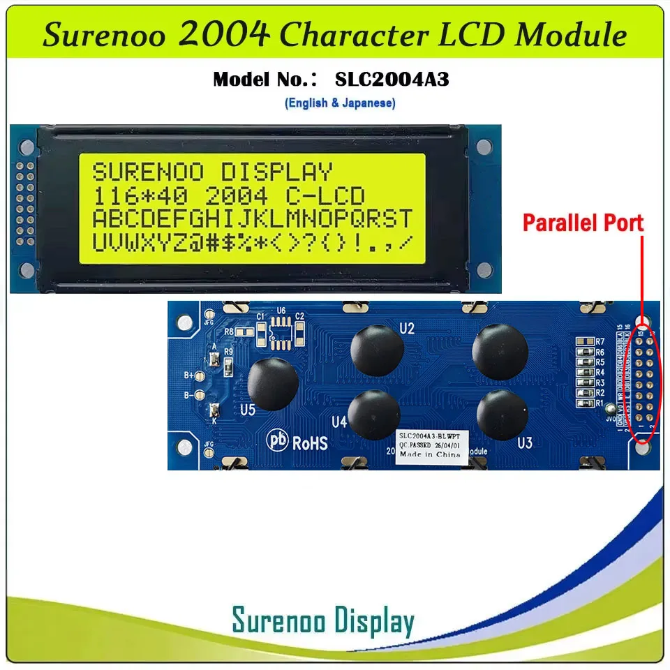 Surenoo 116*40MM 2*8Pin 204 20X4 2004 6800 IIC I2C Caratteri Modulo LCD Display Schermo LCM Bianco Retroilluminazione A LED Inglese Giapponese