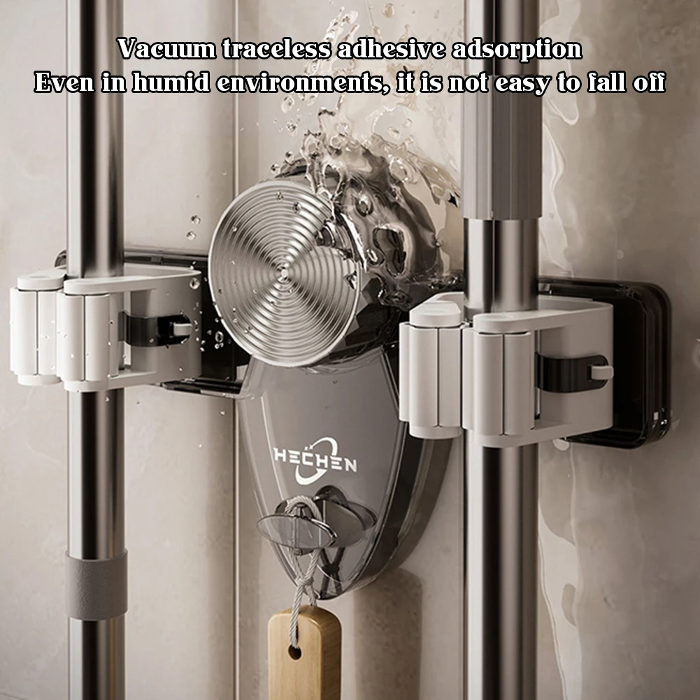 Suction Cup Mop Clamp Brooms Holder No Drilling Suction Cup Mop Hanger No Punching Required Brooms Hanger Organiser for Bathroom - view 2